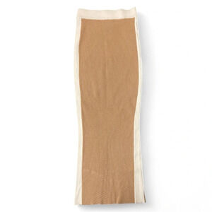 JLUXLABEL Tan White Ribbed Knit Fall Midi Skirt Split Back S